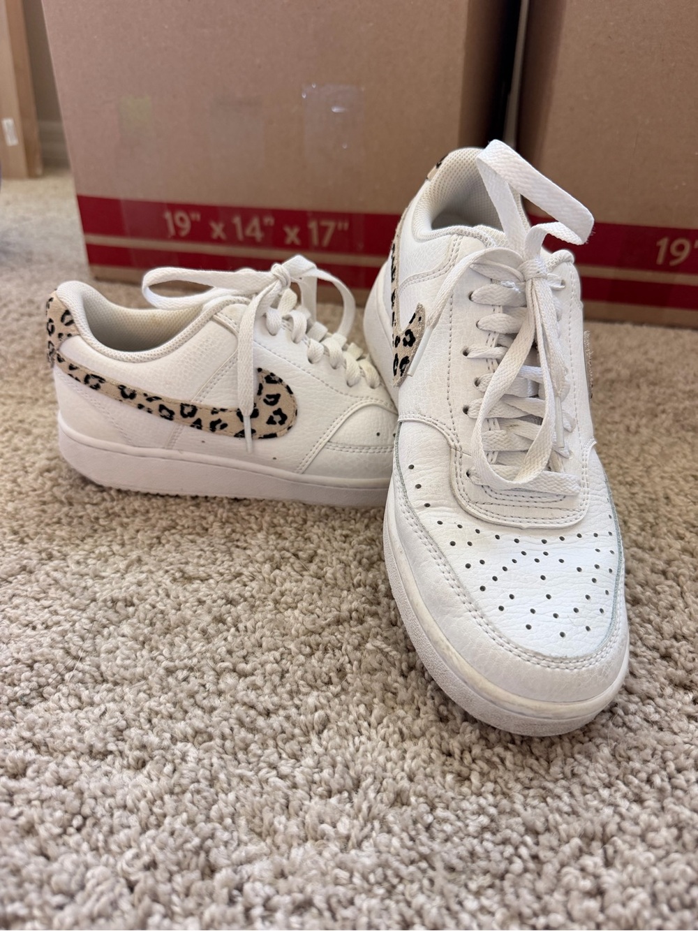 Nike White Women's Sneakers with Leopard Swoosh